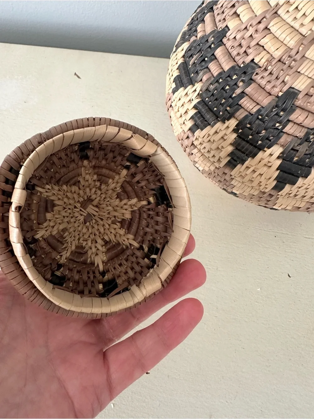 Africa African basket with lid woven decor boho brown black tan